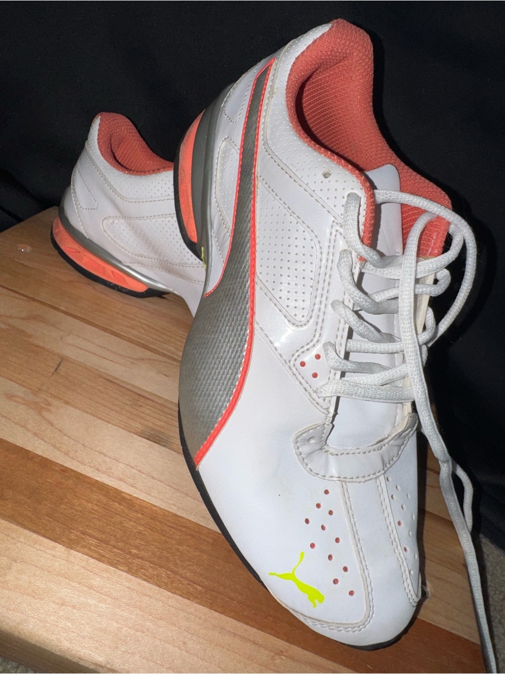 Puma Men’s White Sneakers with Coral and Neon Yellow Accents